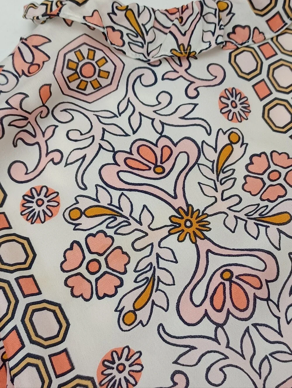 Tory Burch Serena Print Silk Dress Size 6 Women Drawstring Tie Neck Feminine